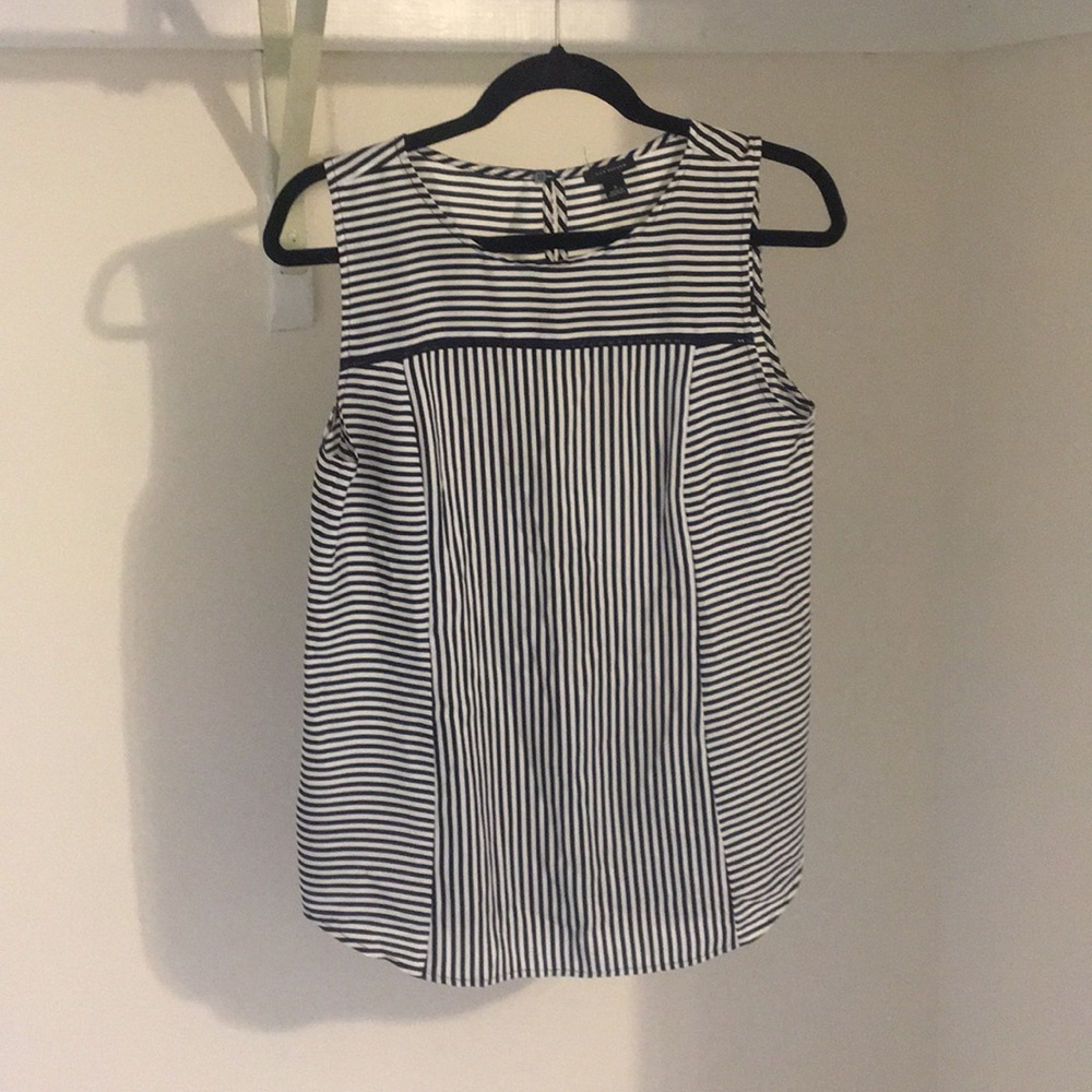Ann Taylor navy/white striped woven blouse size S